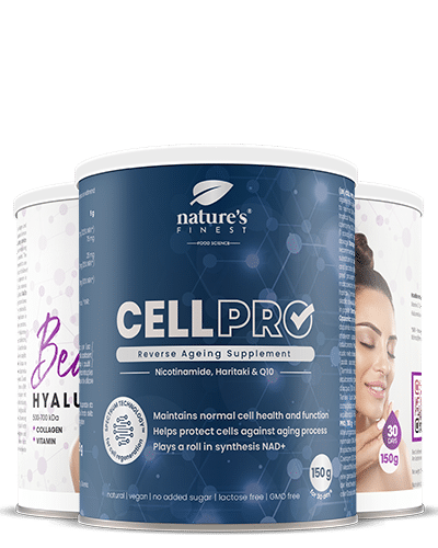 Cell Pro | Suplemento anti-envejecimiento | Bebida o smoothie | Nicotinamida | Vitamina B3 | Gluconato de zinc | Extracto de haritaki | 150g.